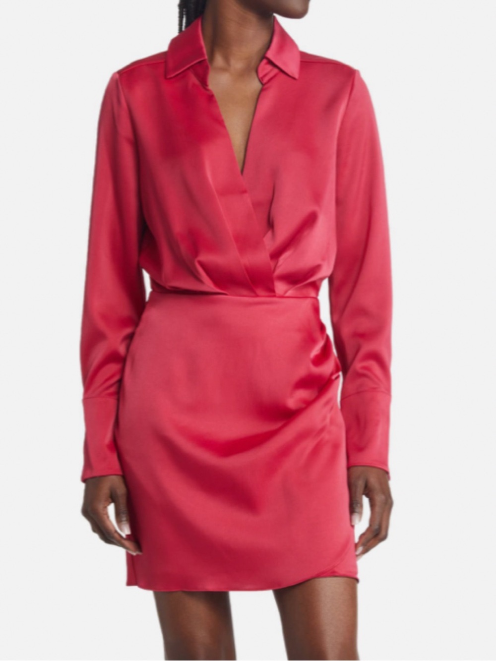 Charles Henry raspberry faux wrap mini dress long sleeves crystal buttons small